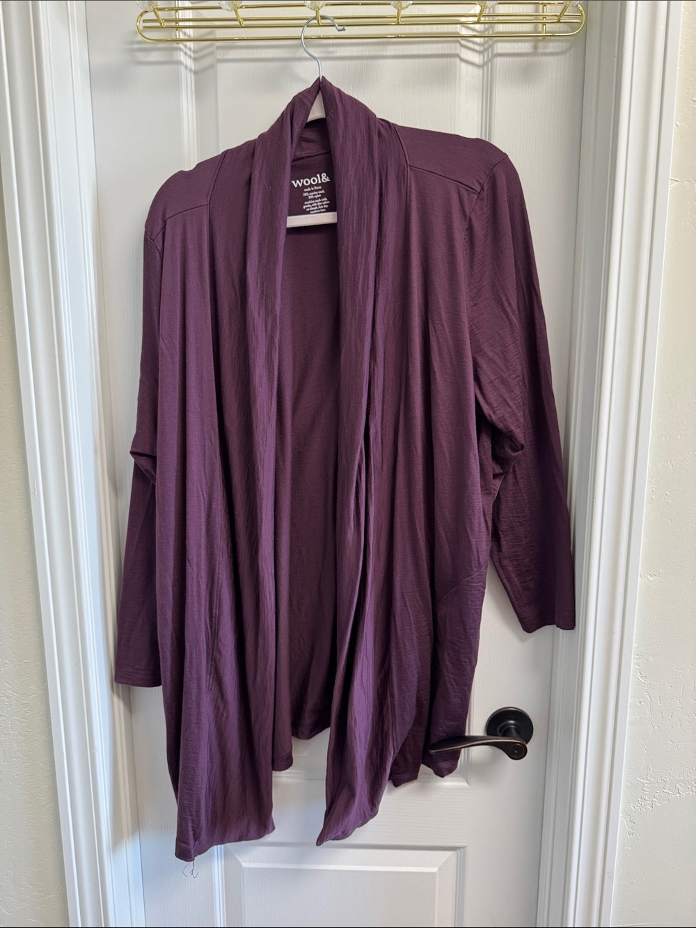 Open Front wool& Draped Cardigan - Deep Plum
